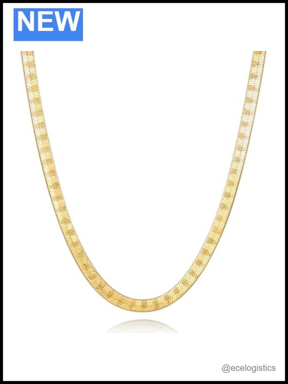 14K Gold Plated Flat Chain Necklace Unisex 4mm 24in Lobster Clasp